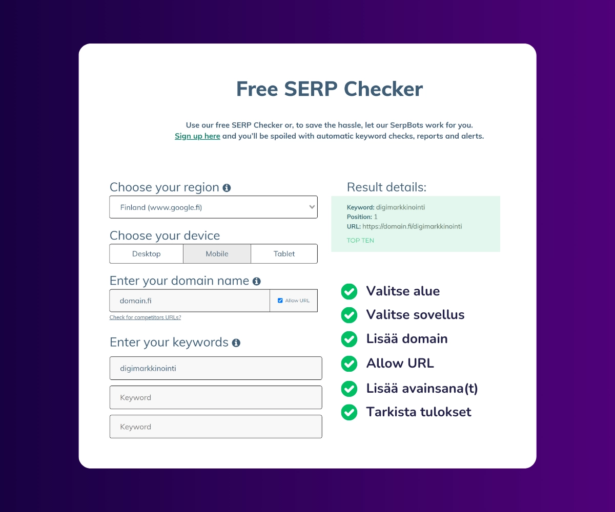 Testaa näkyvyytesi.