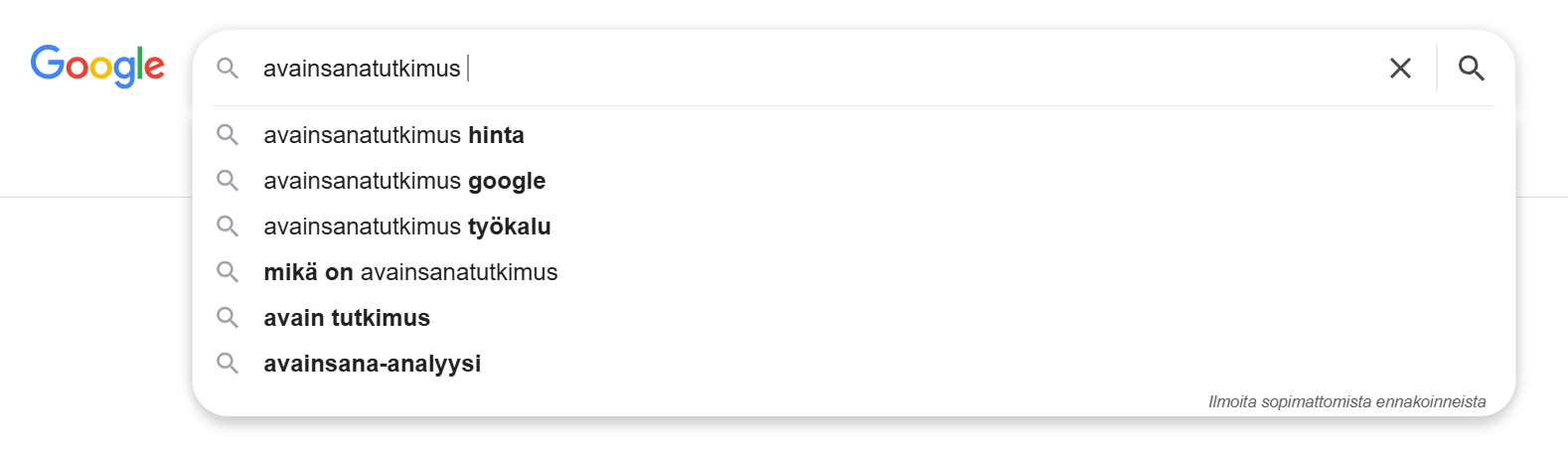 Esimerkki siitä, miten Google Autocomplete toimii.