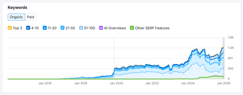 Esimerkki SEO-näkyvyyden kasvusta.